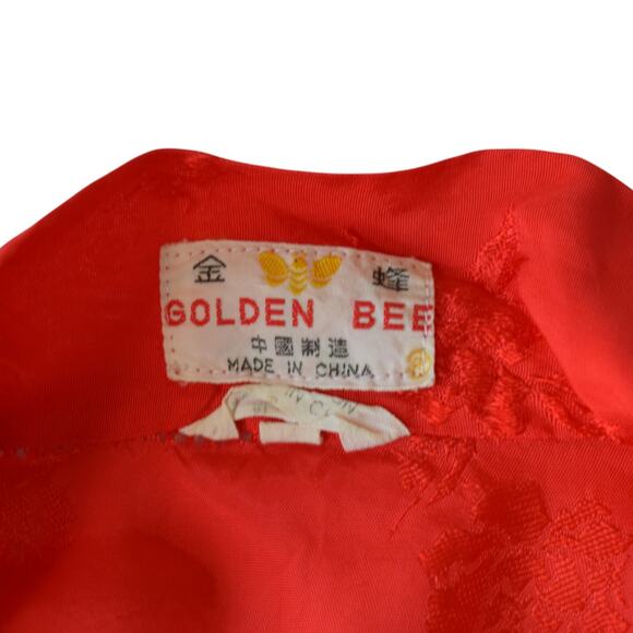 Vintage Golden Bee Red Embroidered Rayon Satin Robe – Size Large - Picture 4 of 8